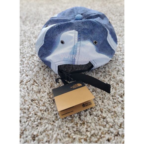 Supreme The North Face Indigo Bleached Denim Print 6-Panel Baseball Cup Hat - Picture 4 of 10